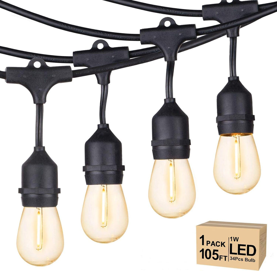 Svater 105 ft outdoor string lights illuminate patios with warm, energy-saving ambience.