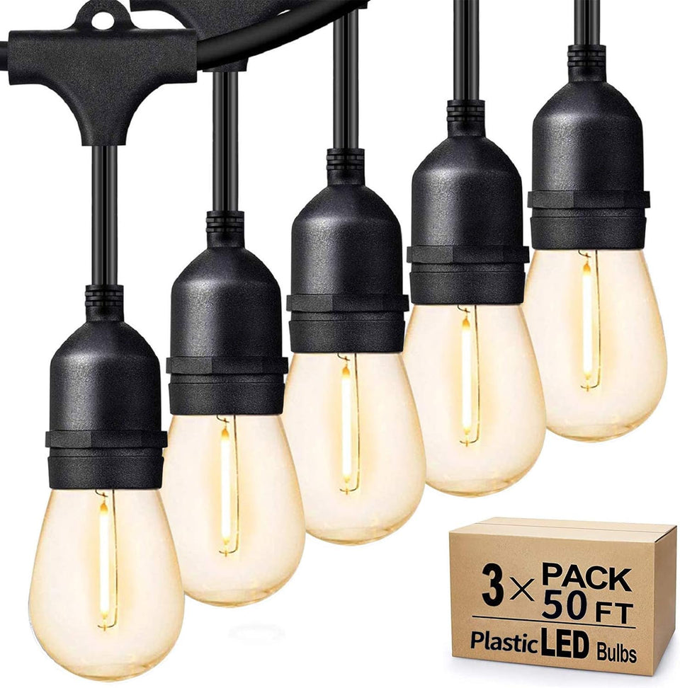 Svater outdoor string lights 150ft three-pack illuminate patios with durable, waterproof design.