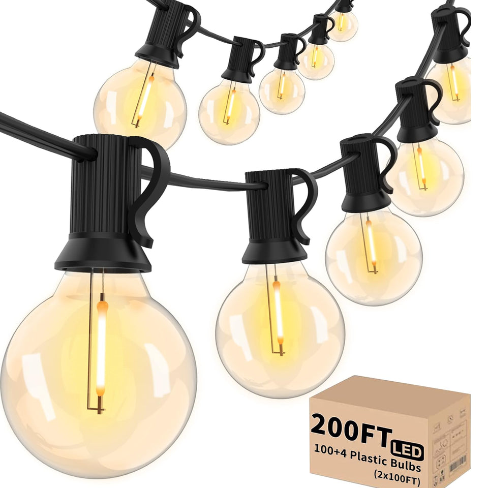 Svater outdoor string lights over a cozy patio with warm 200 ft layout