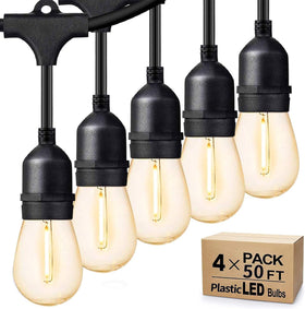 Svater outdoor string lights 200 ft overview for a warm patio ambiance