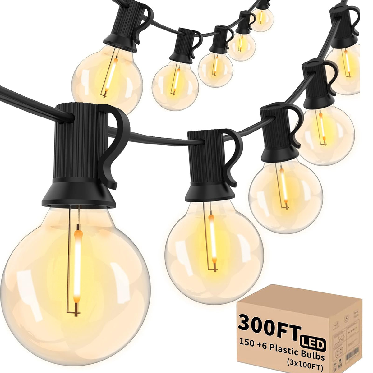 Svater outdoor string lights 300ft create warm ambience for patios and decks.