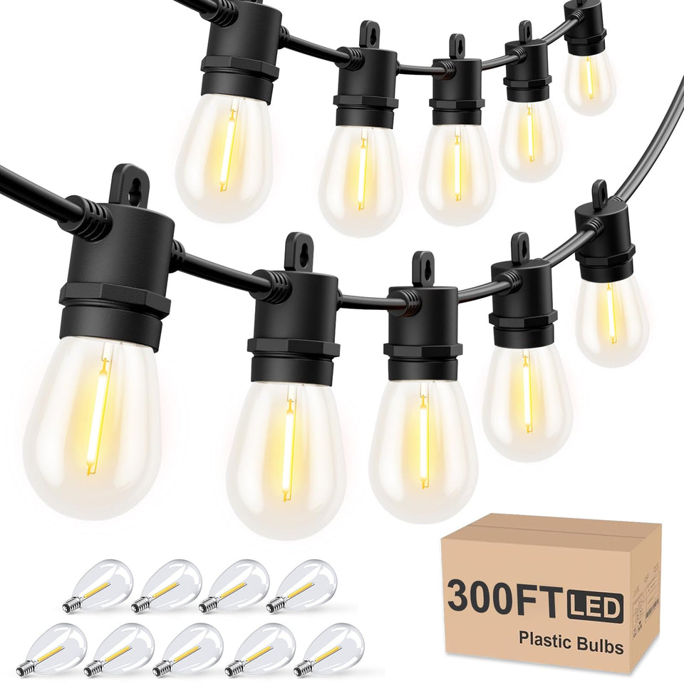 Svater outdoor string lights 3x100ft create warm patio ambiance for gatherings.