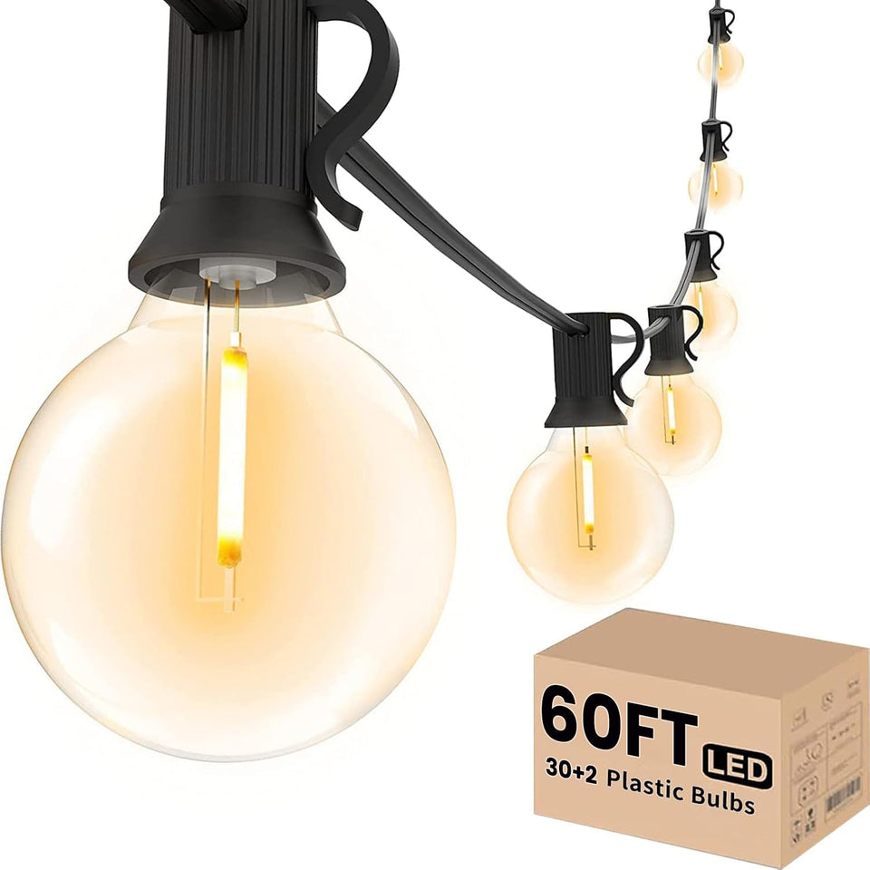 Svater outdoor string lights 60ft with warm globe bulbs for patios