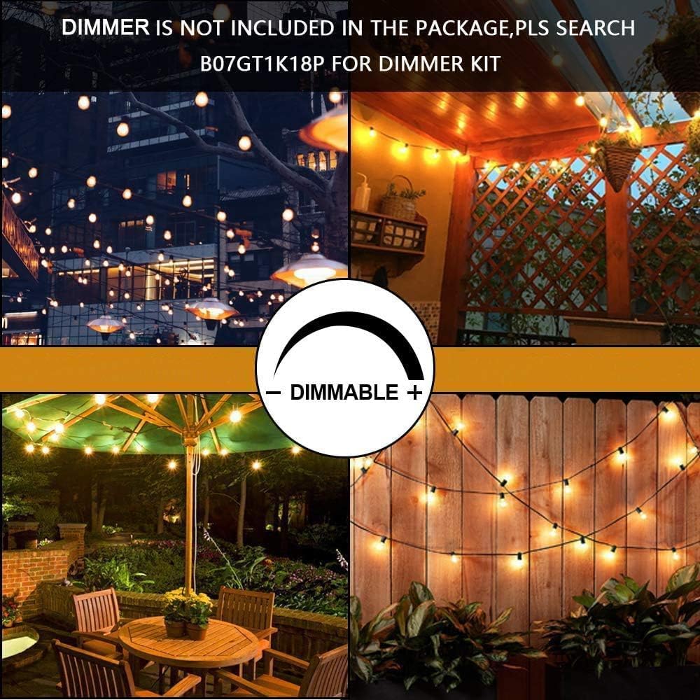 Svater patio dining scene shows soft, flattering illumination.