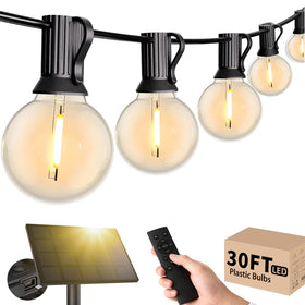 Svater solar outdoor string lights illuminate patios with warm, vintage-inspired ambiance.