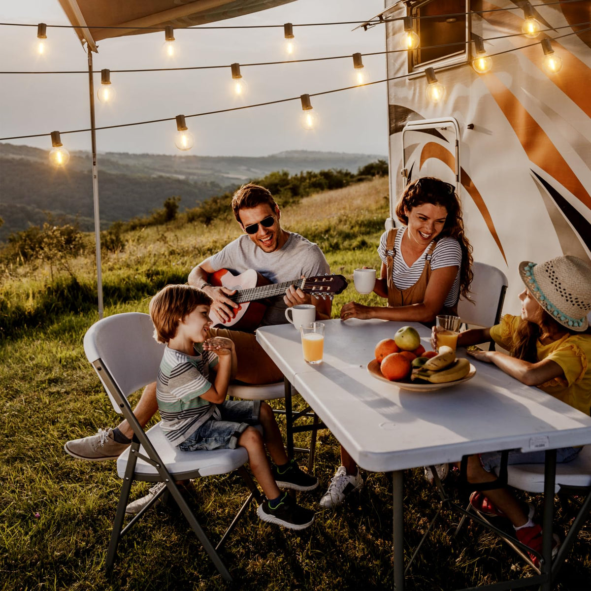 Svater warm white ambience suits patios, gardens, and outdoor cafes.