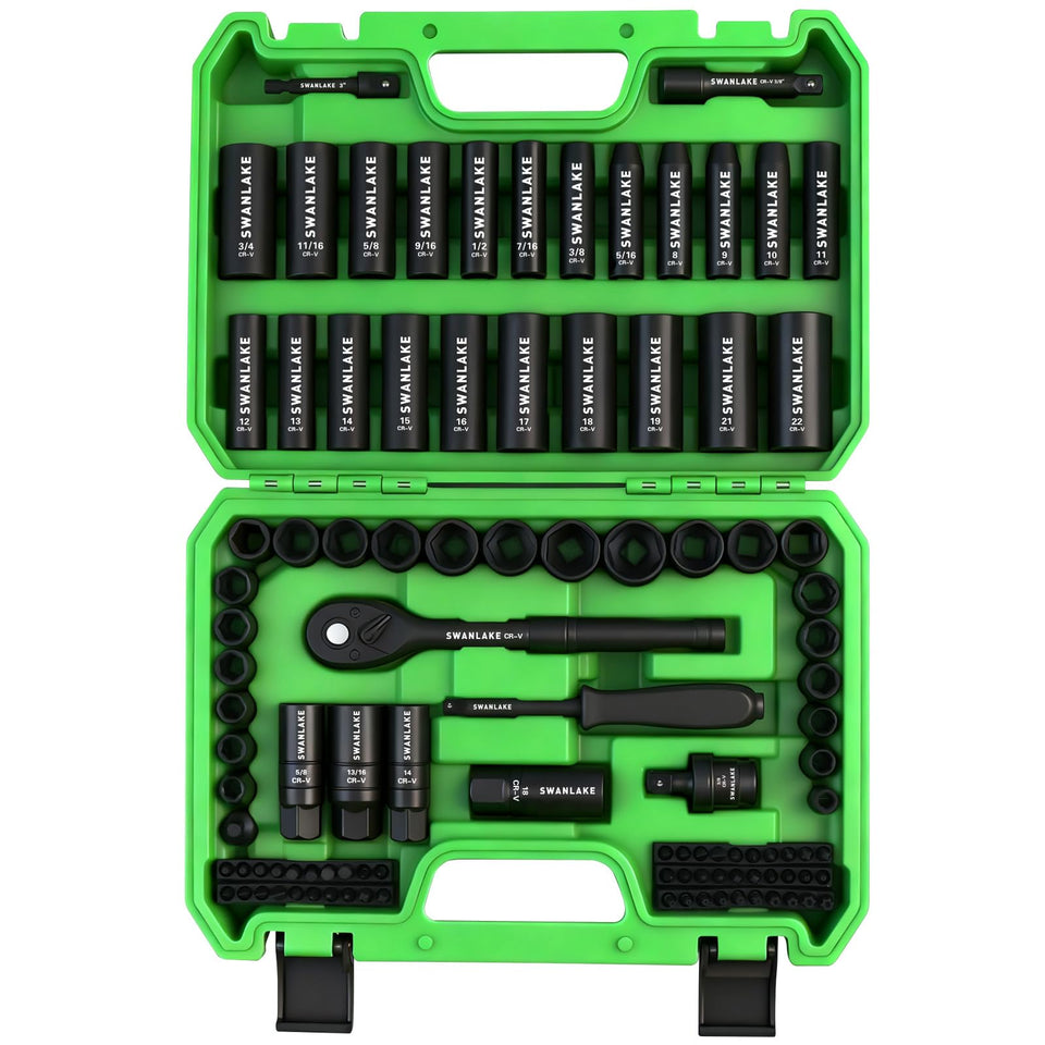 SWANLAKE 105-piece socket set in a durable case for quick tool access.