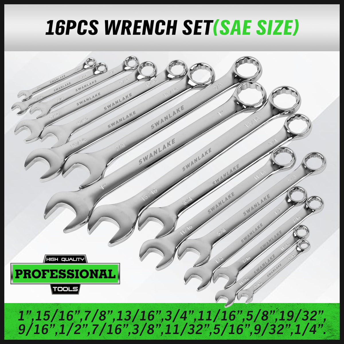 Swanlake 12-point box-end wrench with 15-degree offset for tight spaces.