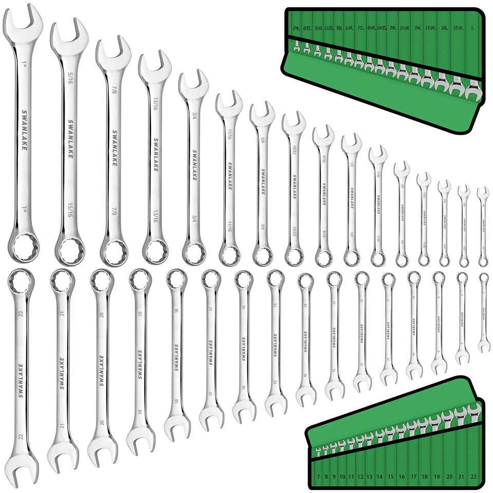 Swanlake 32-piece wrench set with roll pouch for easy transport and quick access.
