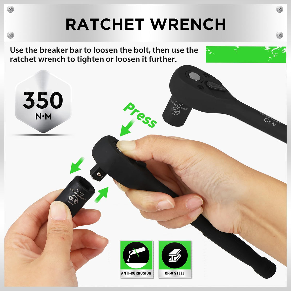 SWANLAKE three-eighths drive ratchet handle for smooth operation