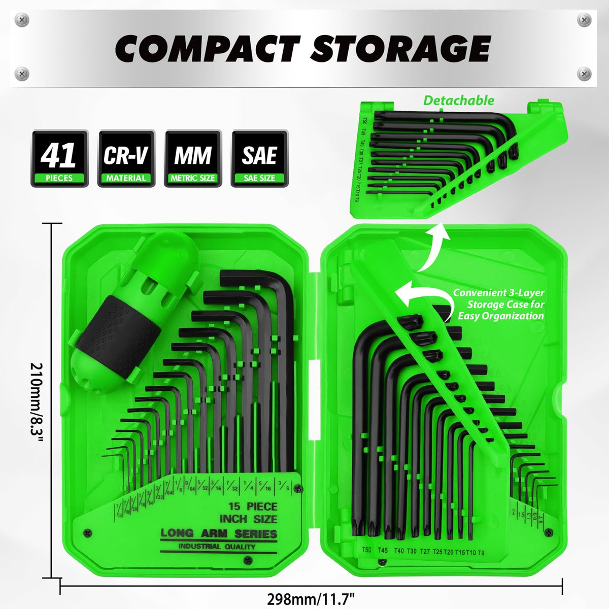 Swanlake 41-piece SAE, Metric, and Torx keys for diverse fasteners.