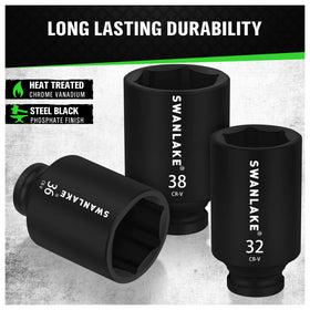 Swanlake 31mm deep socket with laser-etched markings for quick identification.