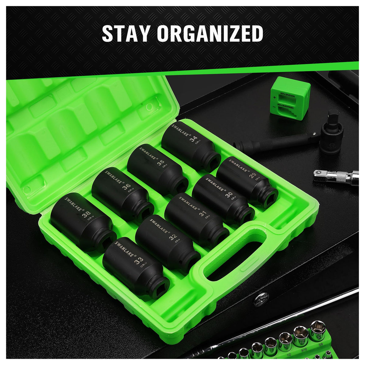 Swanlake 32mm deep socket in heavy-duty case for mobile repairs.