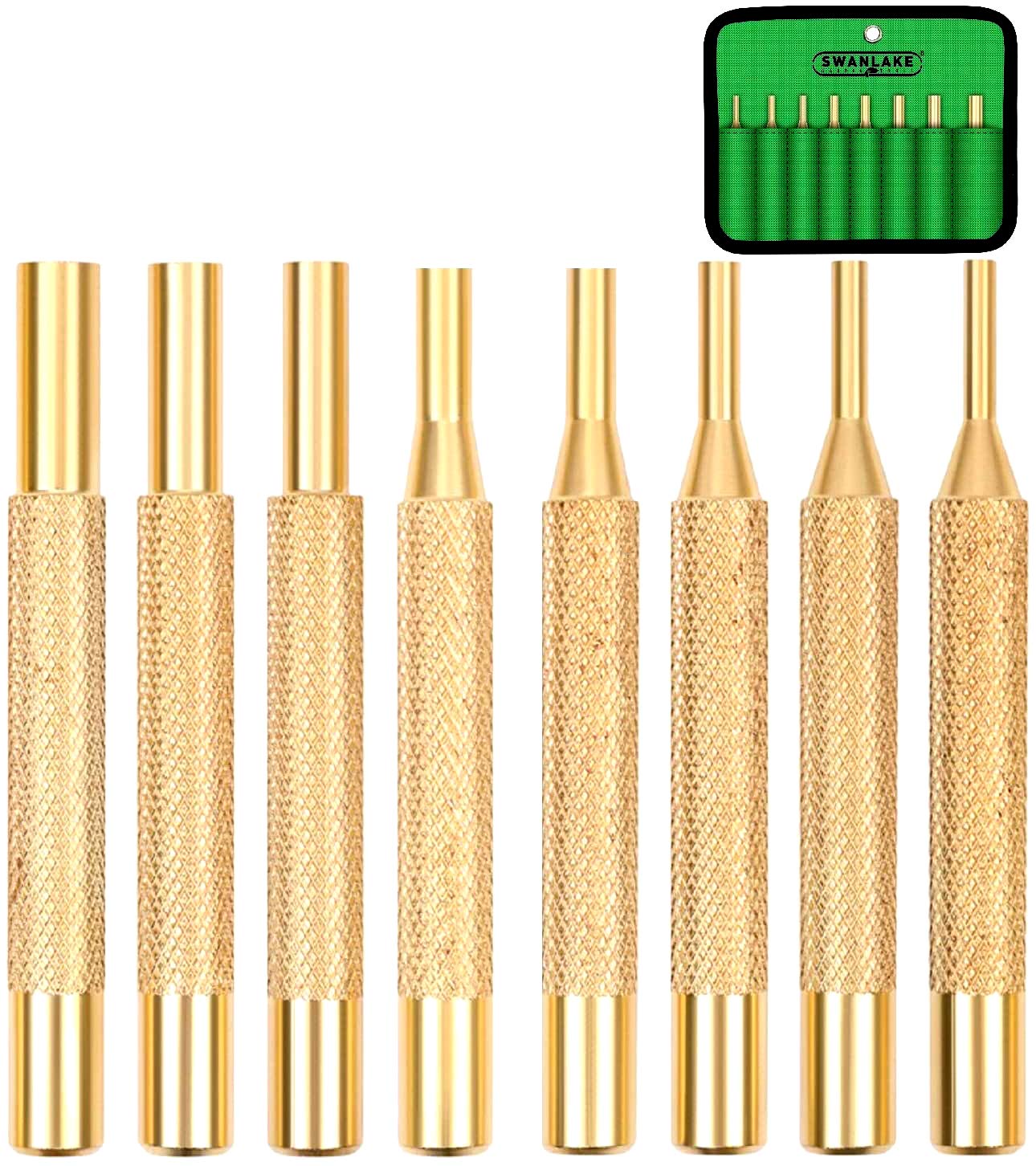 SWANLAKE brass punch set full view for precise pin driving on delicate surfaces.