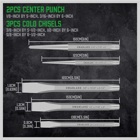 Swanlake 16-piece punch set made from heat-treated CV steel for durable performance.