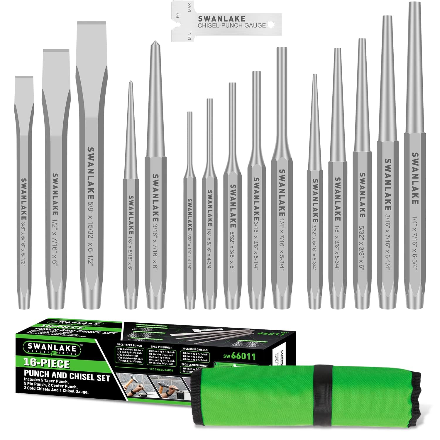 Swanlake 16-piece punch set with taper punches for precise bolt alignment in workshops.