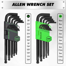 SWANLAKE 26-hex-key set covers SAE and metric needs.