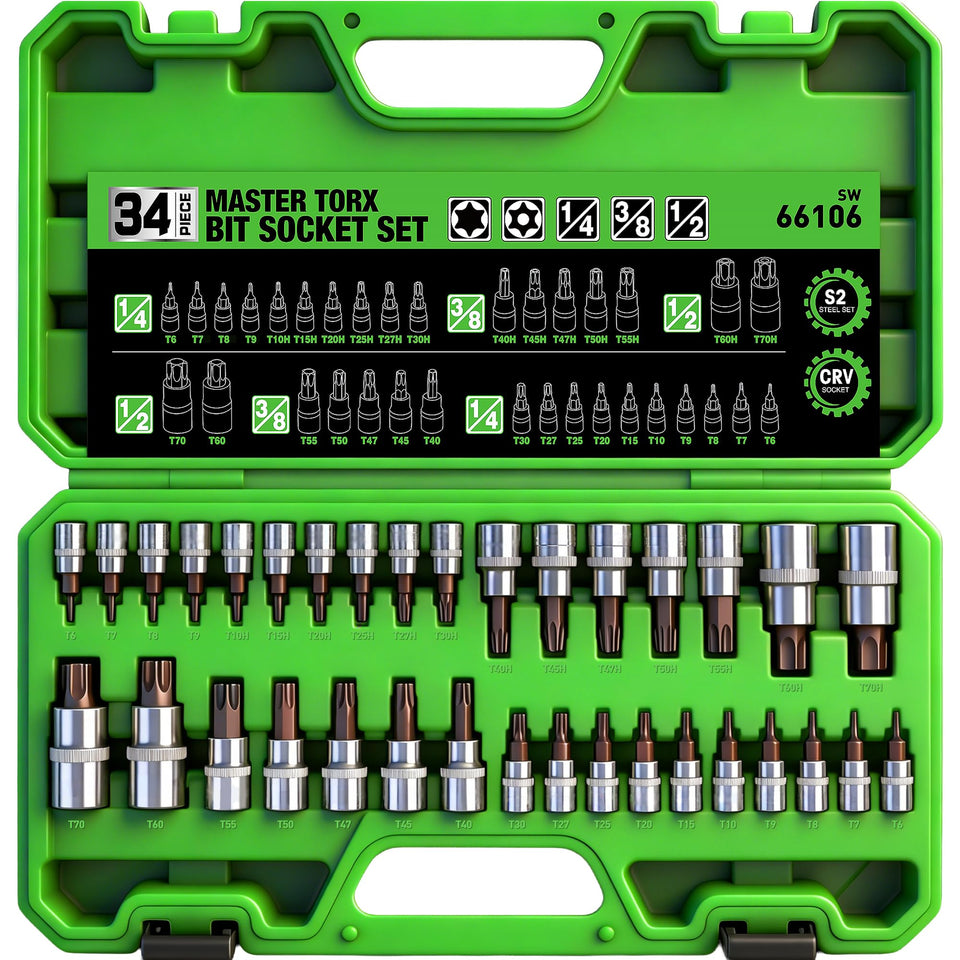 Swanlake Torx bit set in case; comprehensive coverage for automotive and electronics repairs.