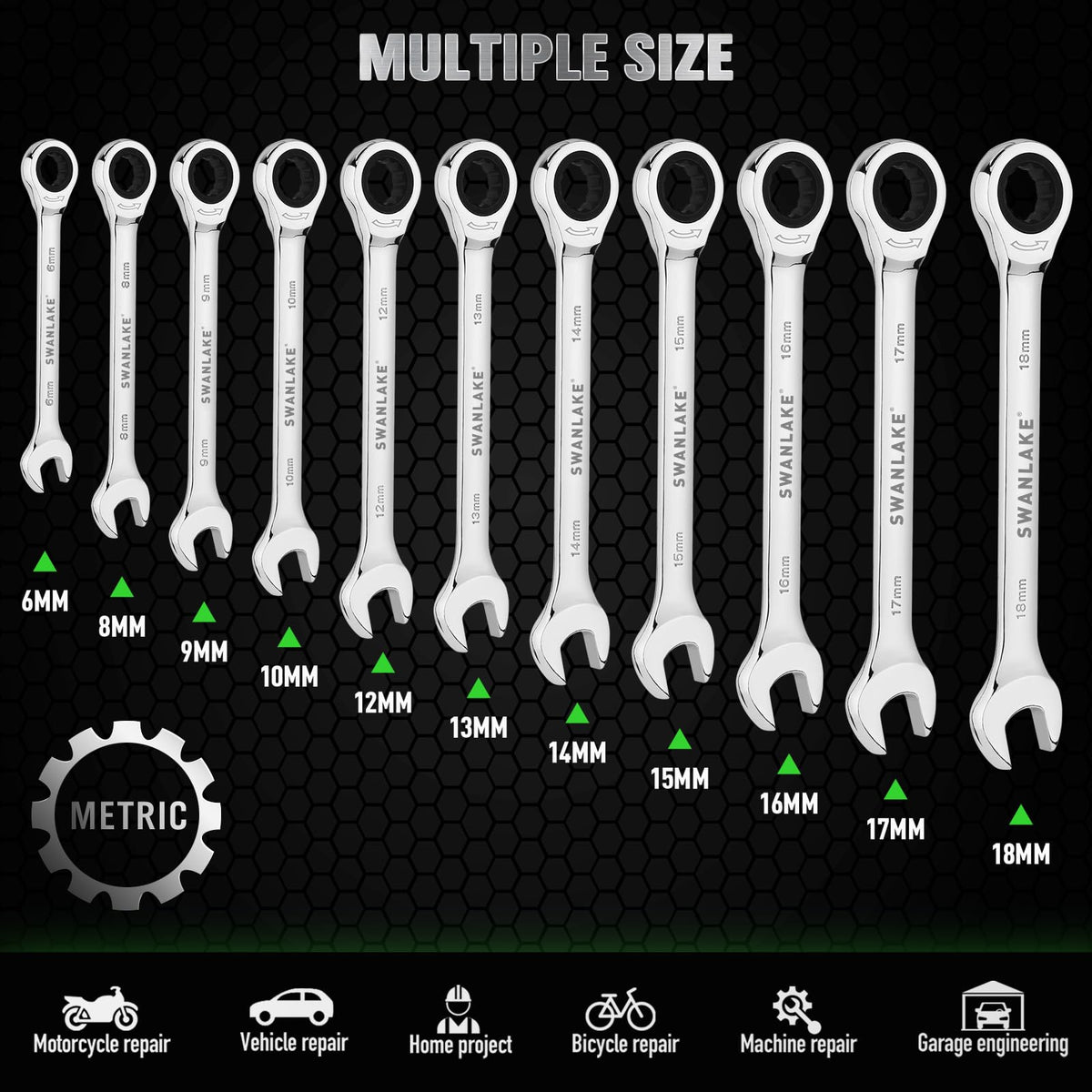 SWANLAKE GARDEN TOOLS chrome vanadium wrenches with nickel-chrome plating resist corrosion