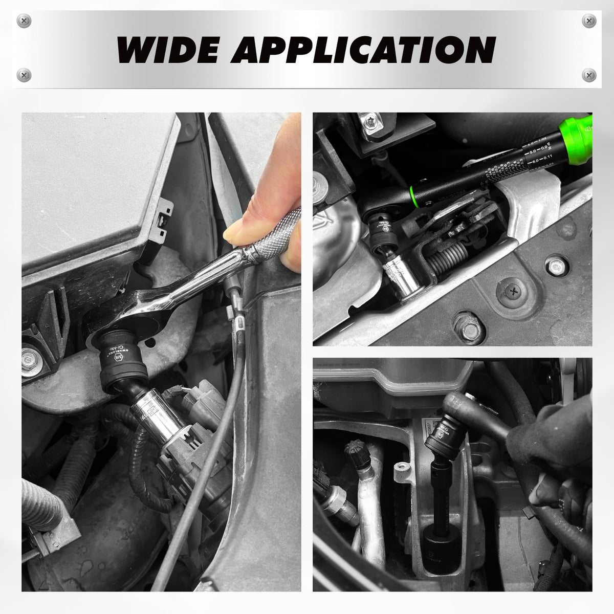 Clear size markings on adapters for rapid selection during repairs.