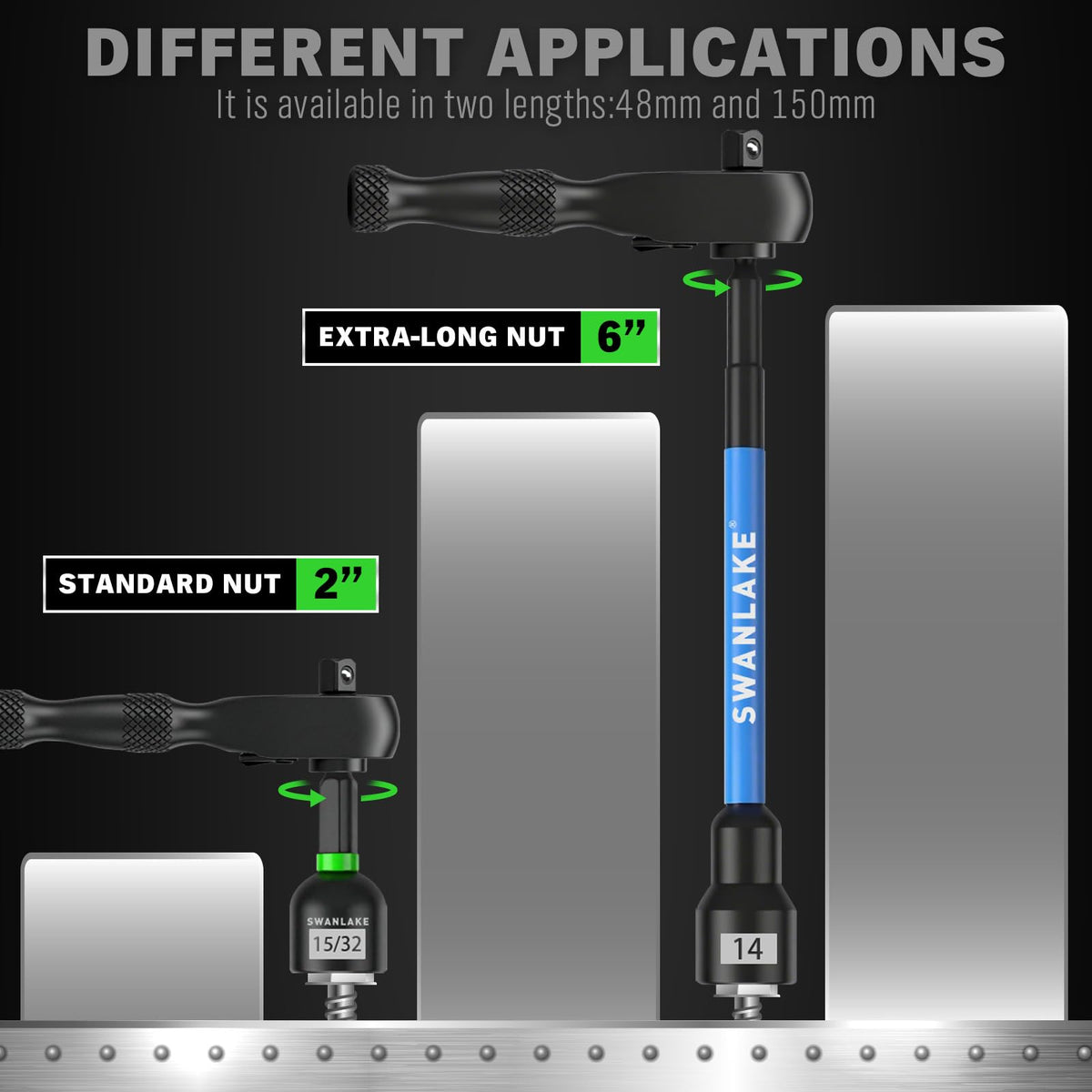 Deep-reach magnetic sockets providing extra clearance for recessed fasteners