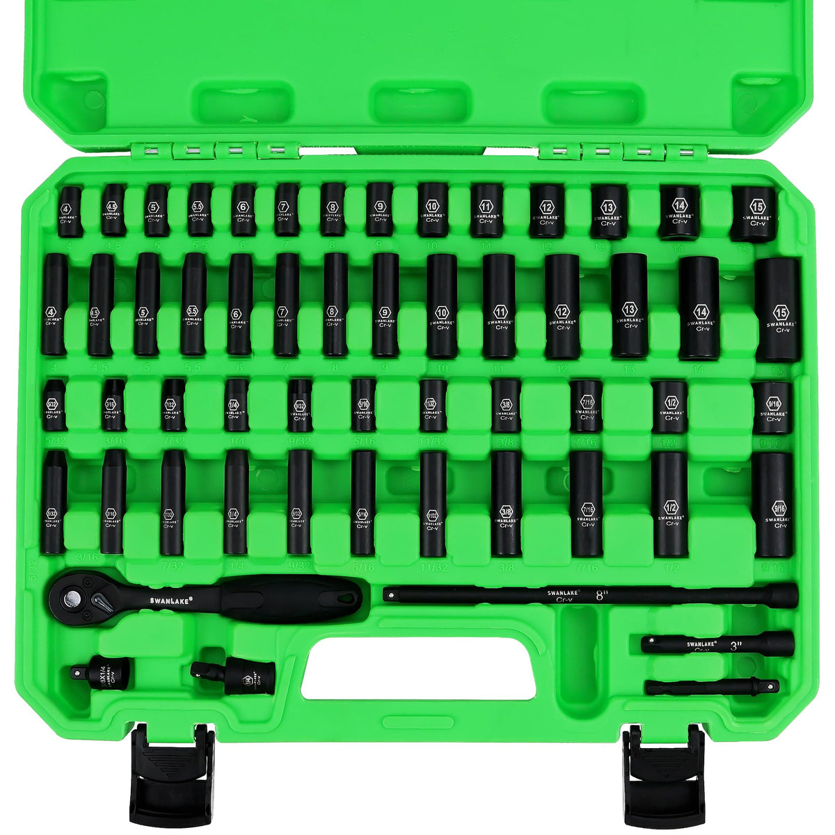 Swanlake quarter-inch drive impact socket set 56-piece for versatile fastener work