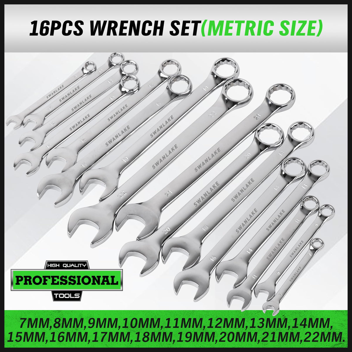 Swanlake SAE 1/4-1 inch wrenches for common automotive fasteners.