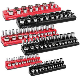 Swanlake magnetic socket organizer for 1/4 in metric drive keeps sockets secure.