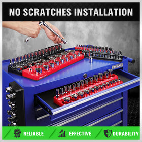 Swanlake 1/4 in SAE drive organizer prevents mixups and loss.