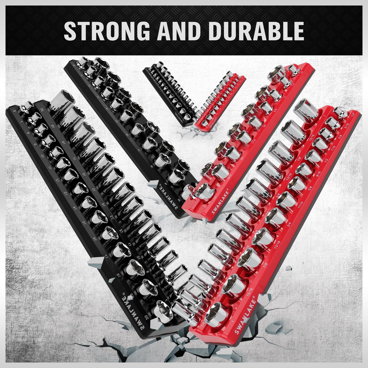 Swanlake 3/8 in SAE drive tray supports fastener management.
