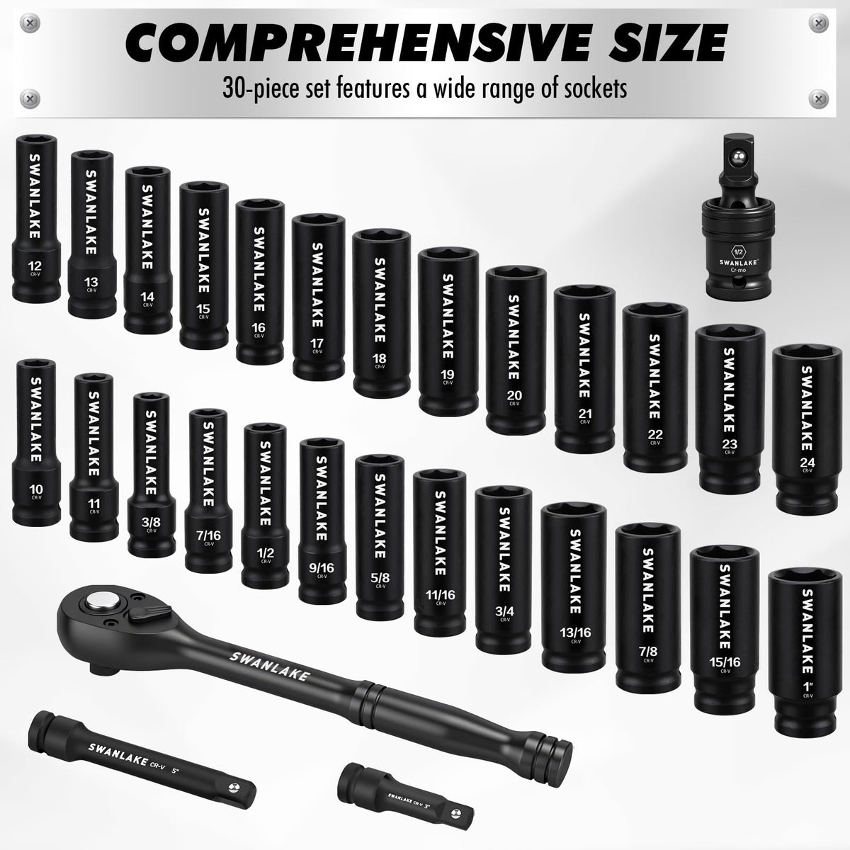Swanlake SAE and metric deep sockets for comprehensive automotive work.