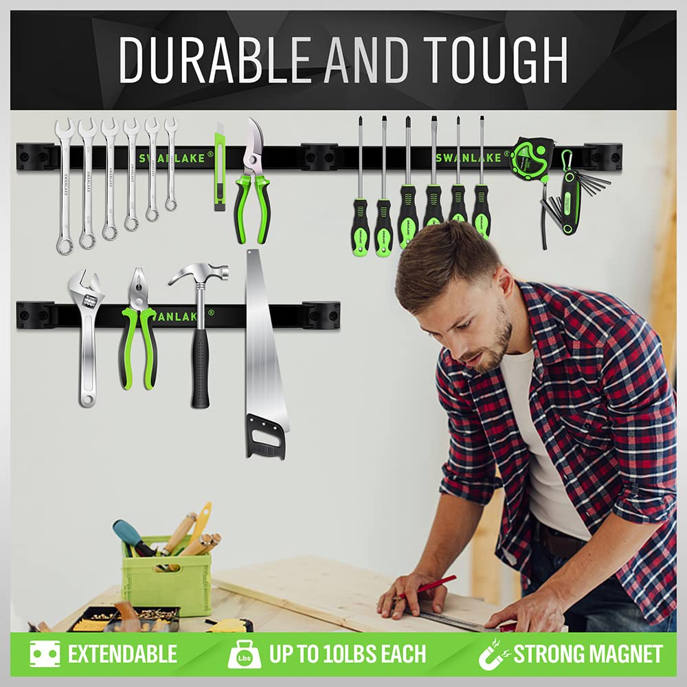 Swanlake Tools organized workspace after mounting shows clutter-free benches and shelves.