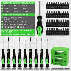 Swanlake assortment of screwdrivers laid out showing Phillips, slotted, and Torx
