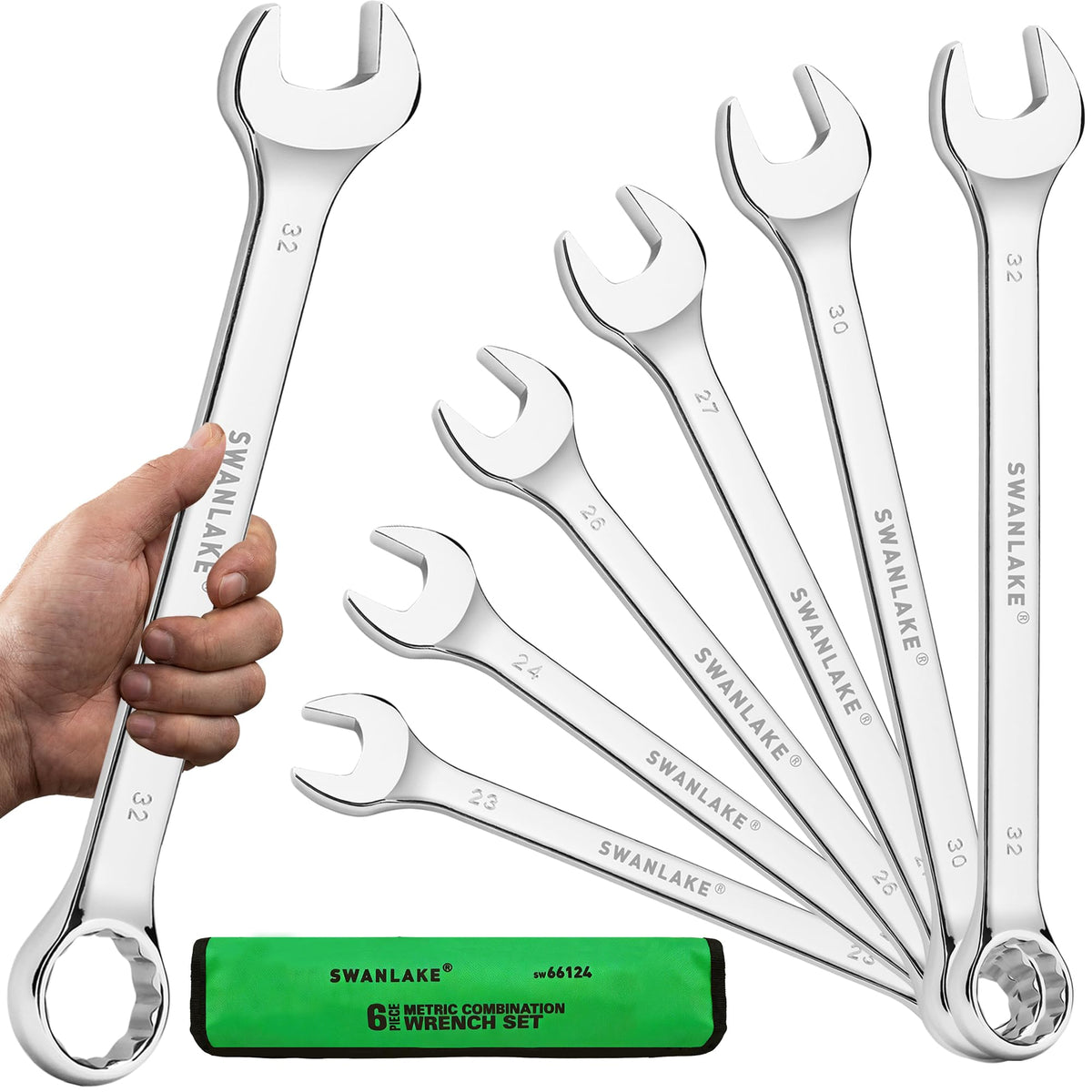 SWANLAKE wrench set front view shows durable CR-V steel for tough garage tasks.