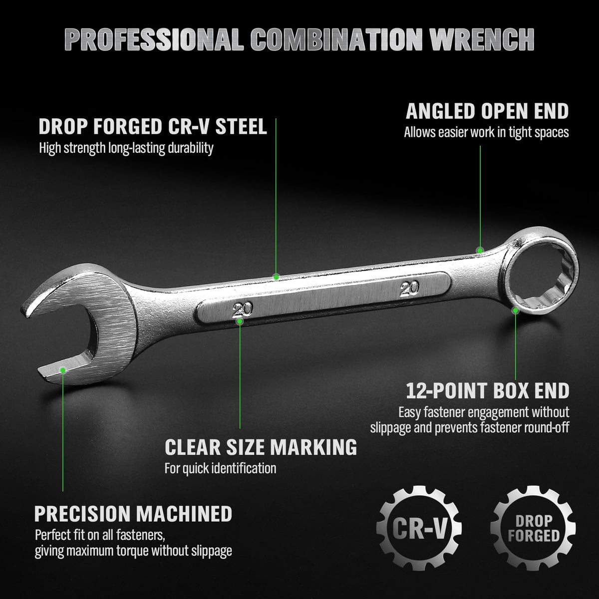 Swanlake wrench set open end 15-degree angle enables fast access in tight spaces
