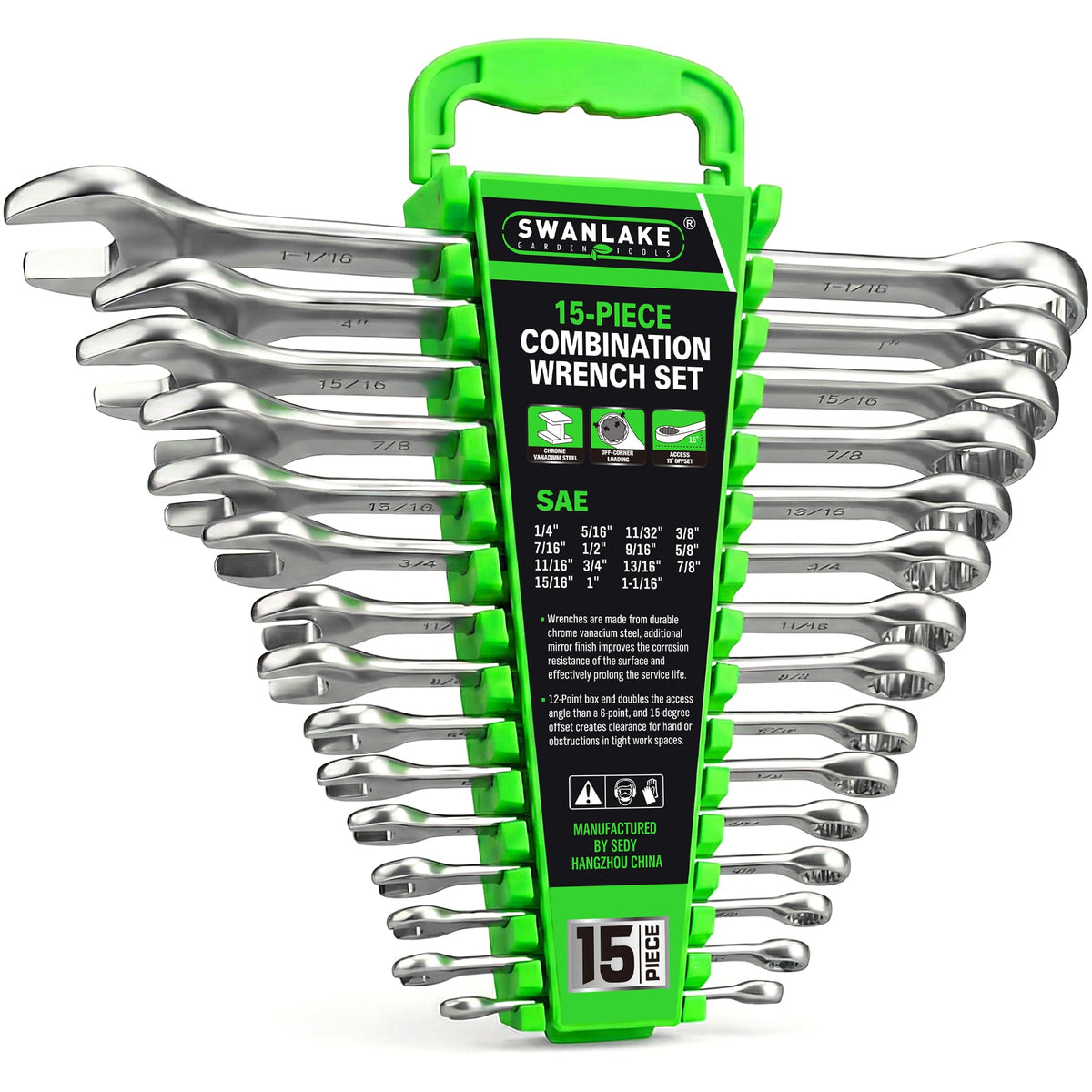 Swanlake 15-piece wrench set with storage rack organizing tools for quick access