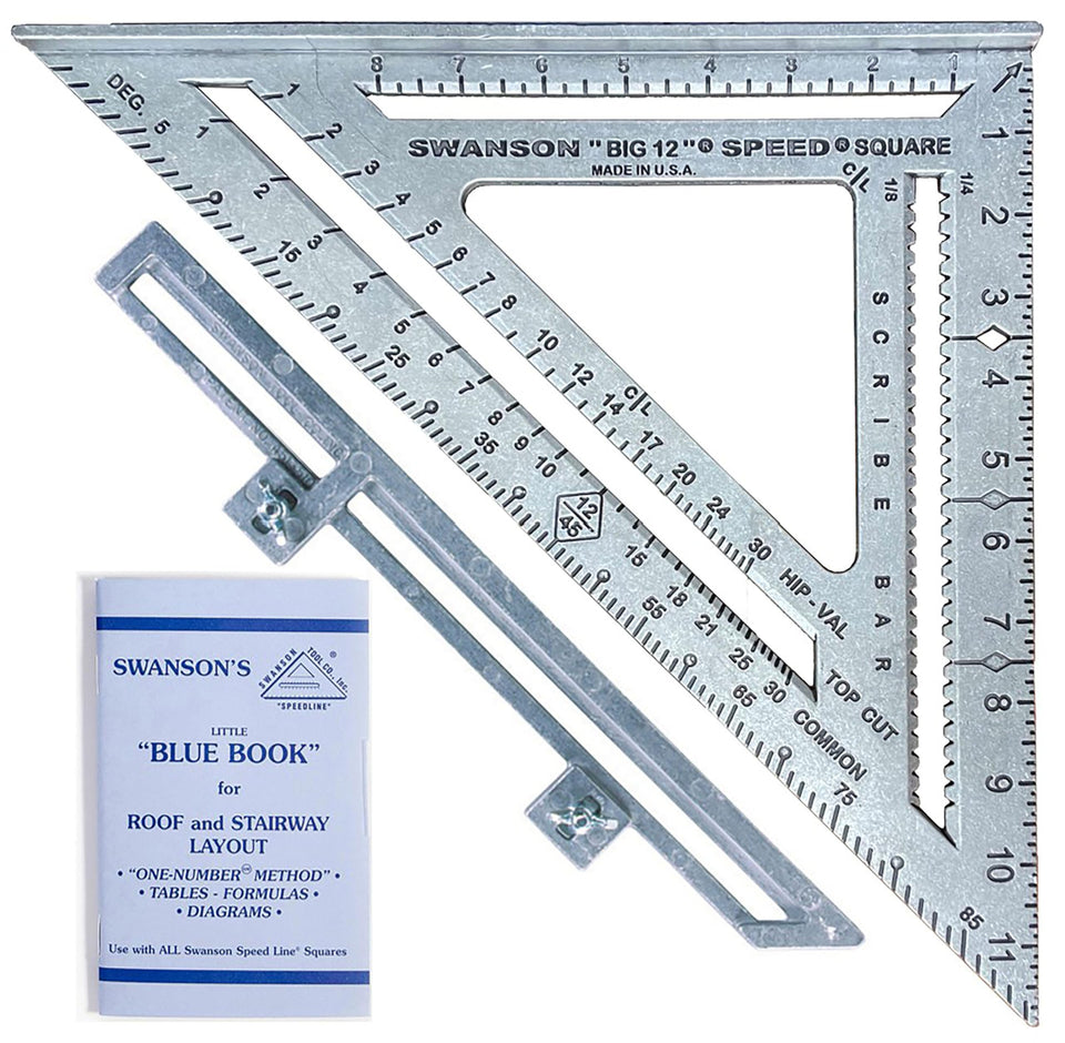 Swanson Big 12 Speed Square with blue book for roof and stair layouts