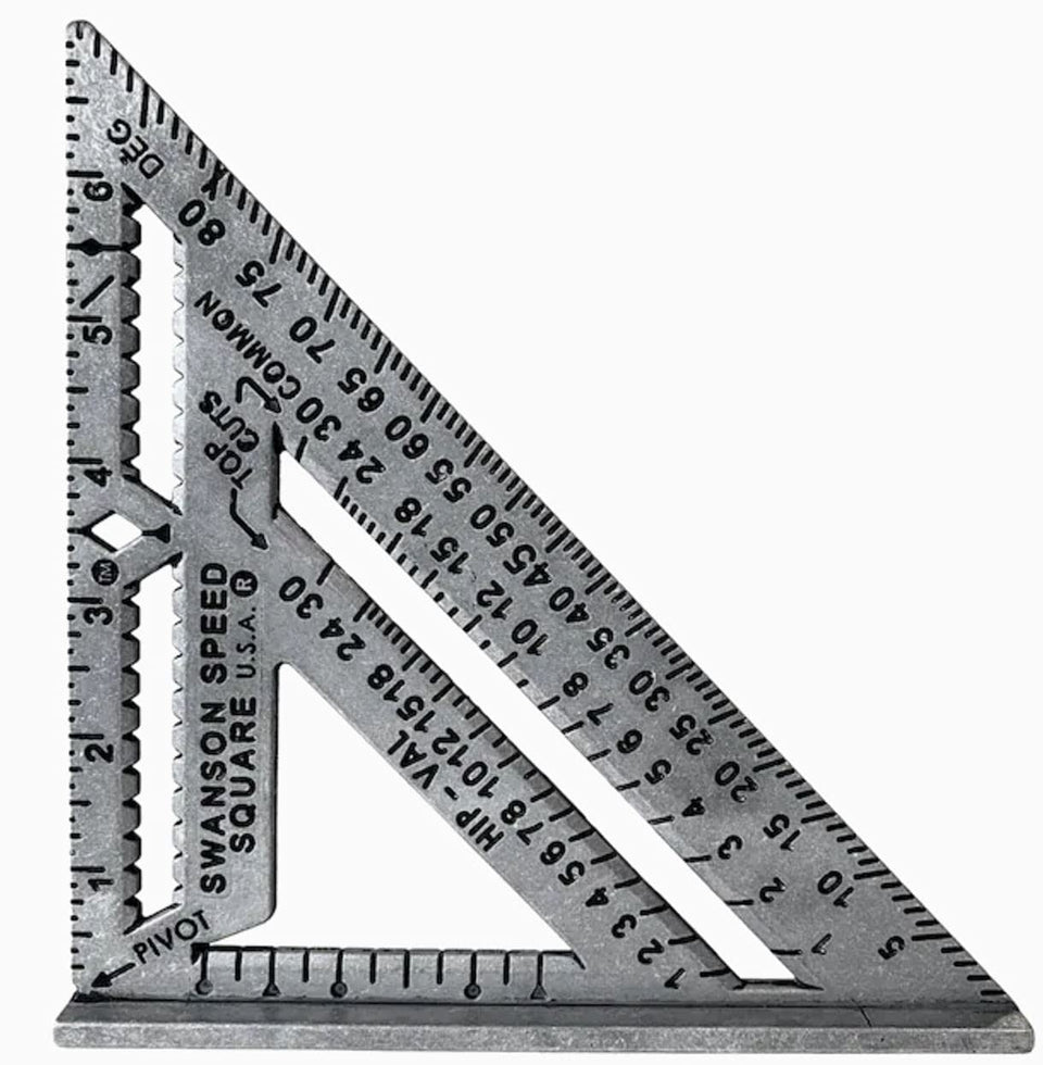 Swanson Speed Square Pro 7 shows double-wall layout for accurate framing.