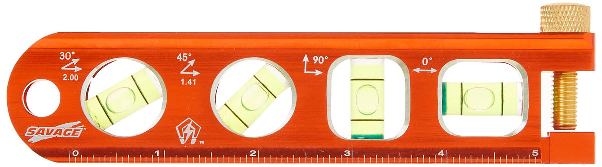 Swanson TL041M Savage level showing top-read windows for quick angle checks.