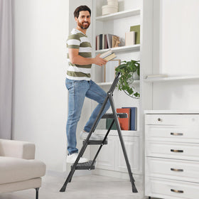 Sweetcrispy folding 3-step ladder supports up to 800 lbs for sturdy tasks