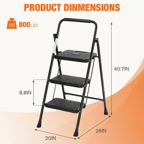 Sweetcrispy folding 3-step ladder features anti-slip feet for stable footing