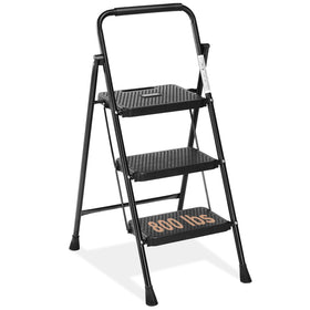 Sweetcrispy folding 3-step ladder shows compact design for easy reach at home