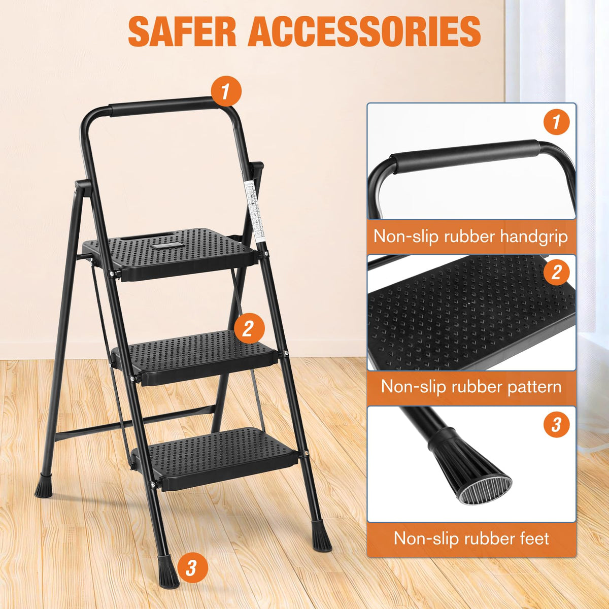Sweetcrispy folding 3-step ladder folds flat for simple storage