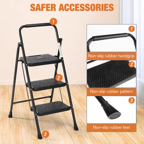 Sweetcrispy folding 3-step ladder folds flat for simple storage