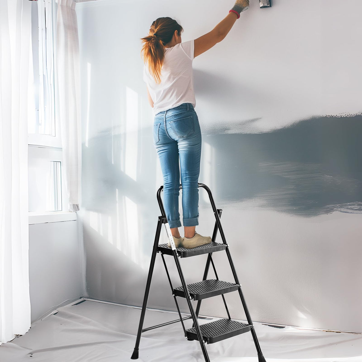 Sweetcrispy folding 3-step ladder ideal for home, kitchen, and office tasks