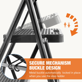 Sweetcrispy folding 3-step ladder with wide steps for balanced climbing