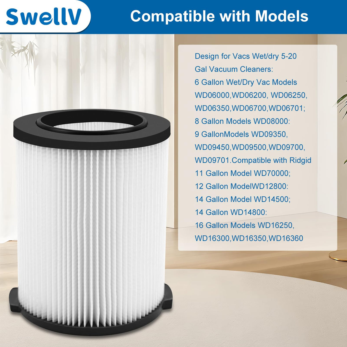 SwellV VF4000 filter close-up showing pleated design for washing