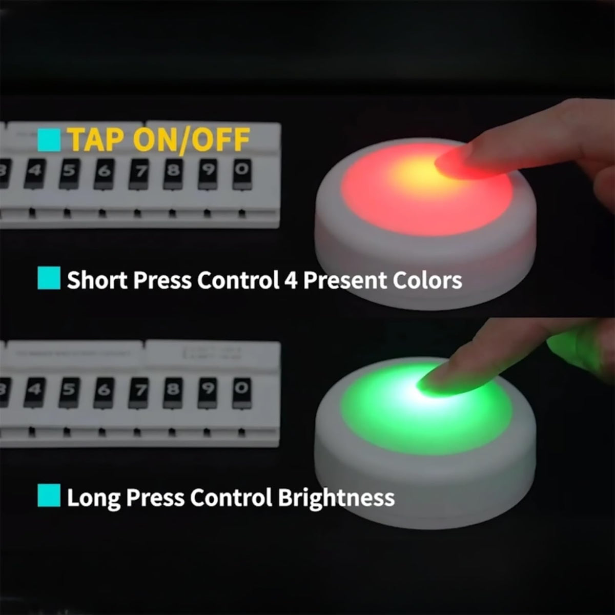 Swesara push lights highlight display racks with color changing LEDs