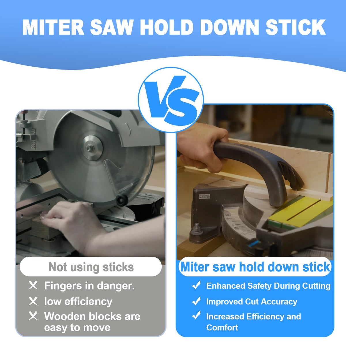 Swess hold-down stick upgraded rubber feet grip wood securely
