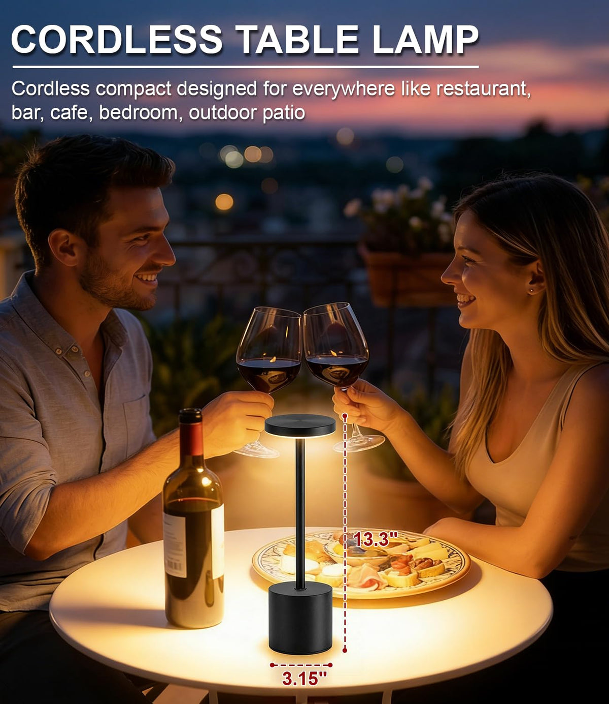 Top touch control on Swinerton lamp shows 3 color temperatures for soft to bright lighting